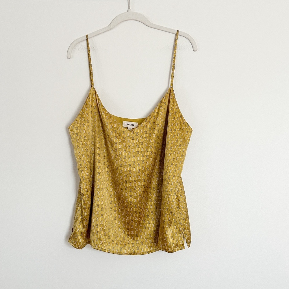 NEW L'AGENCE Jane Chain Print Silk Camisole in Goldchamp Size XL - Picture 5 of 6